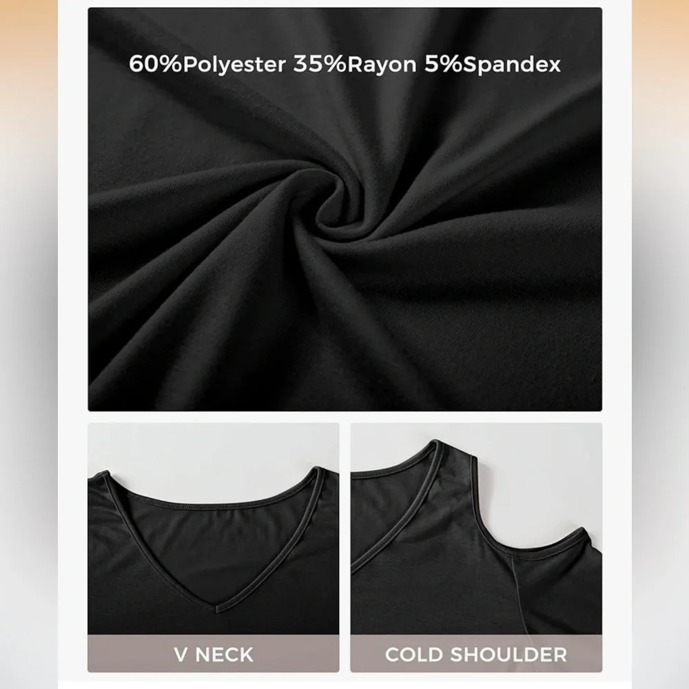 🆕 Cold-Shoulder V-Neck Long Sleeve Top - Black - Picture 6 of 8